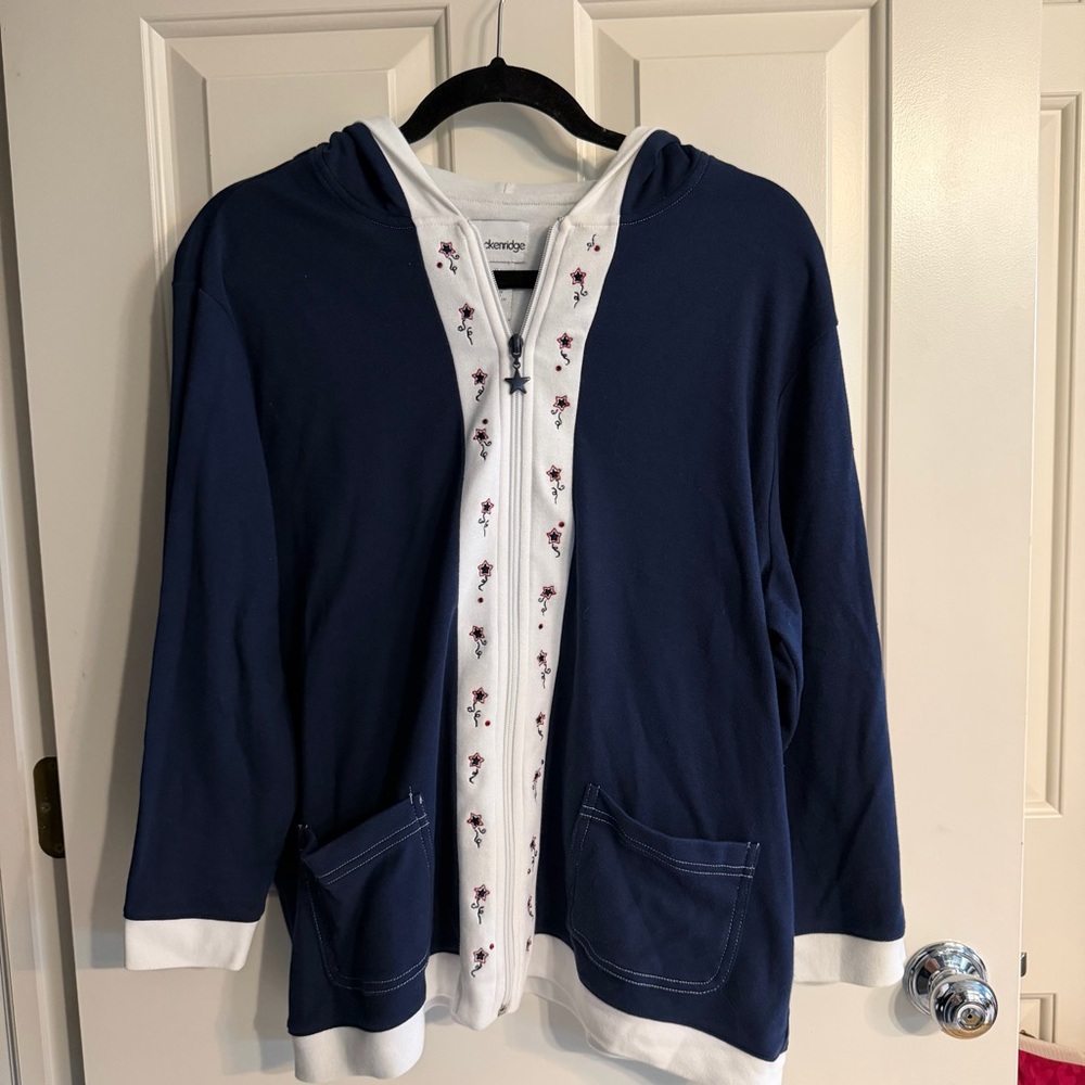 Breckenridge Navy and White Star Hoodie Zip Up